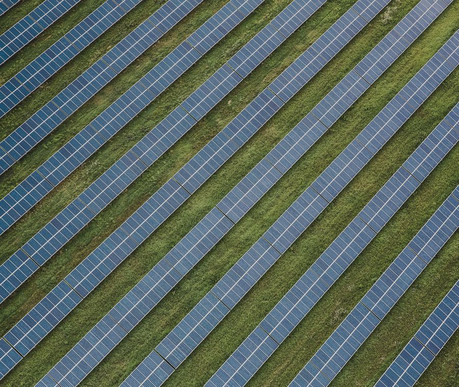 Aerial view of a utility scale solar array